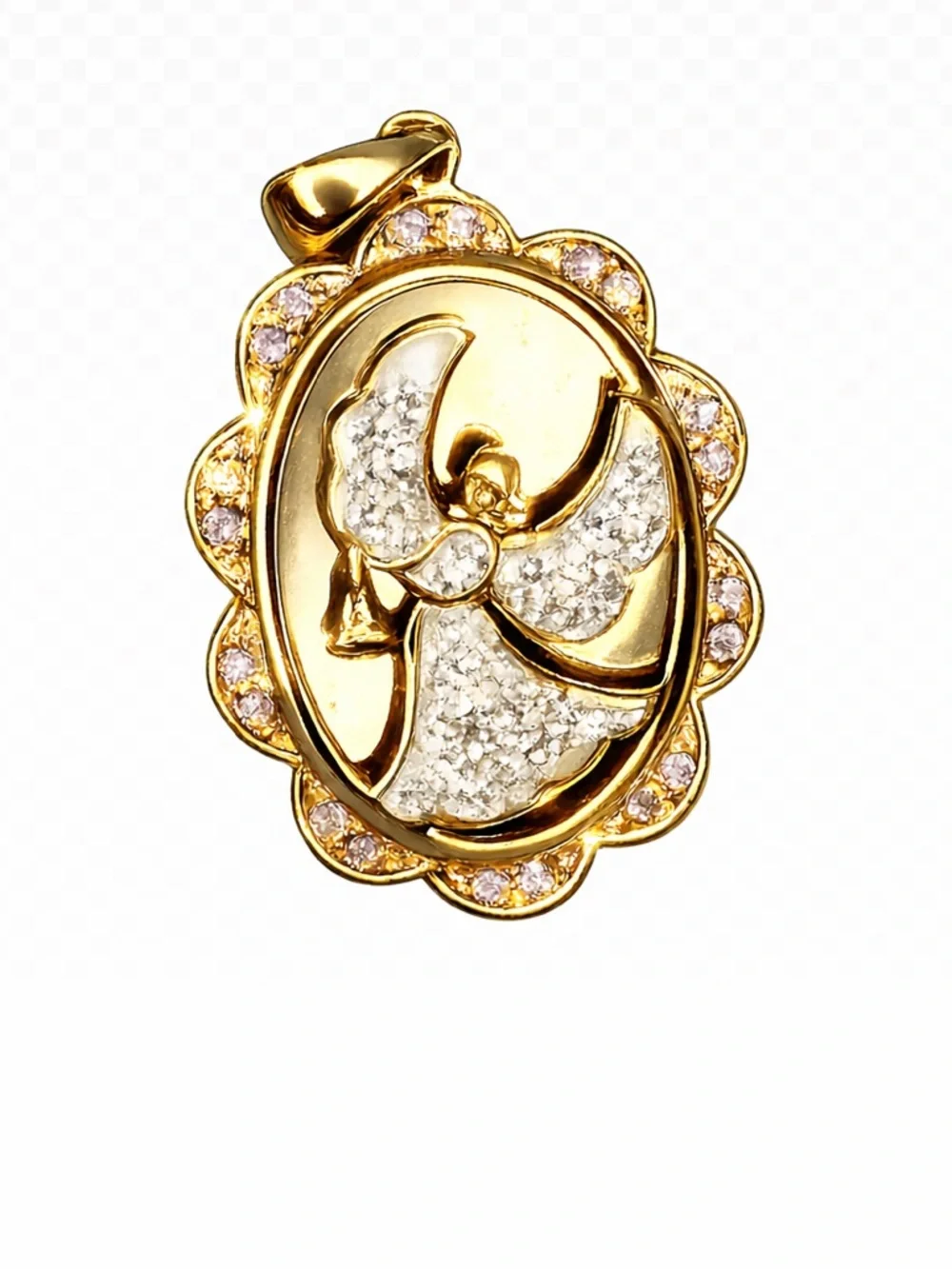 Vtg Guardian Angel Sterling Silver Pendant Rhinestones I‎ Am With You RL Gilded